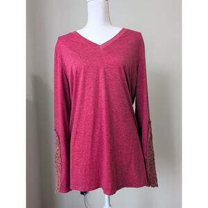 MIHOLL NWT Lace Sleeve Tunic Top – Maroon Knit V-Neck – Plus Size XXL